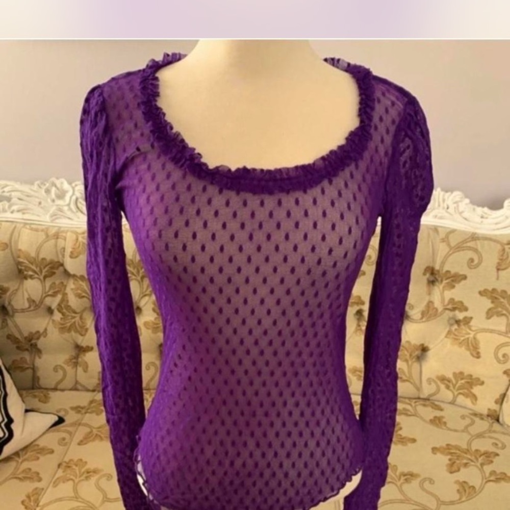 Betsey Johnson Purple Mesh Long Sleeve Top